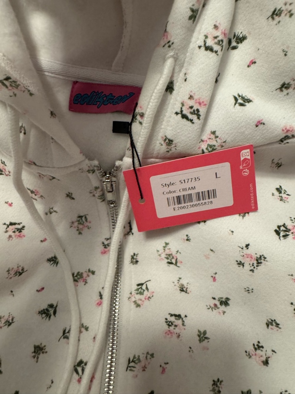 Edikted Cream Ditsy Floral Zip-Up Hoodie/NWT - Picture 3 of 4
